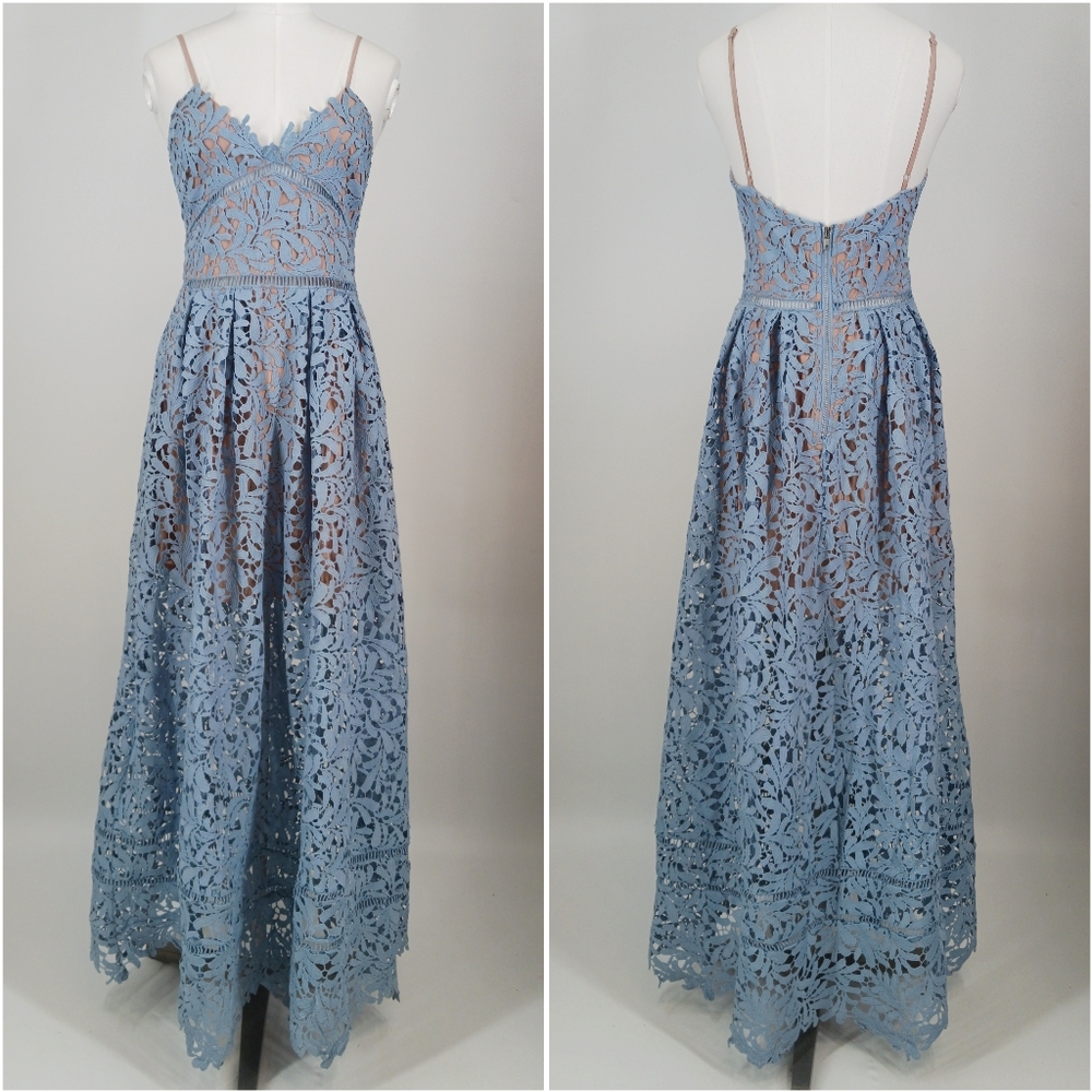 Elegant Blue Lace Maxi Dress